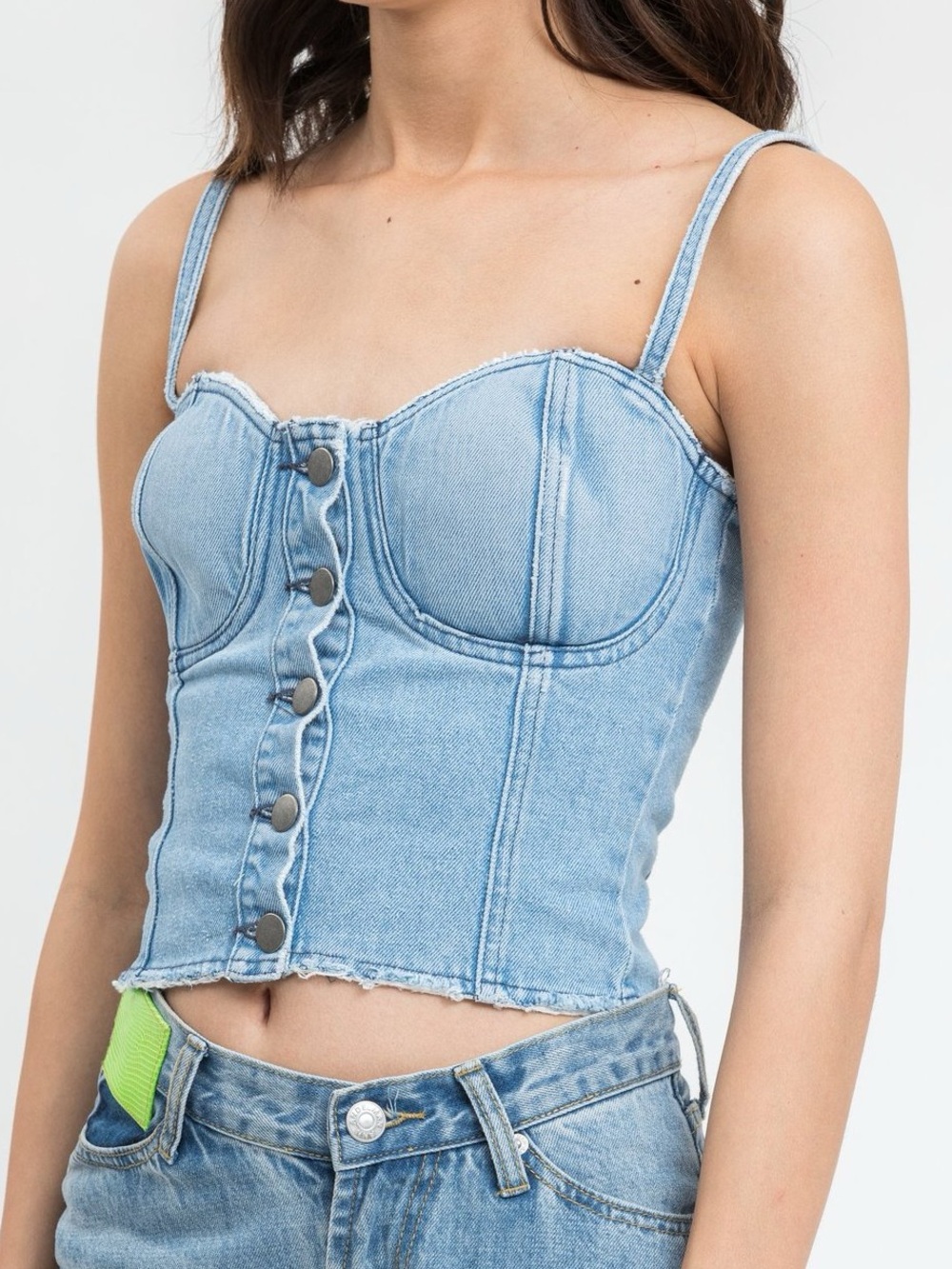 DANIELLE GUIZIO DISTRESSED DENIM BUTTON TOP - Picture 1 of 6